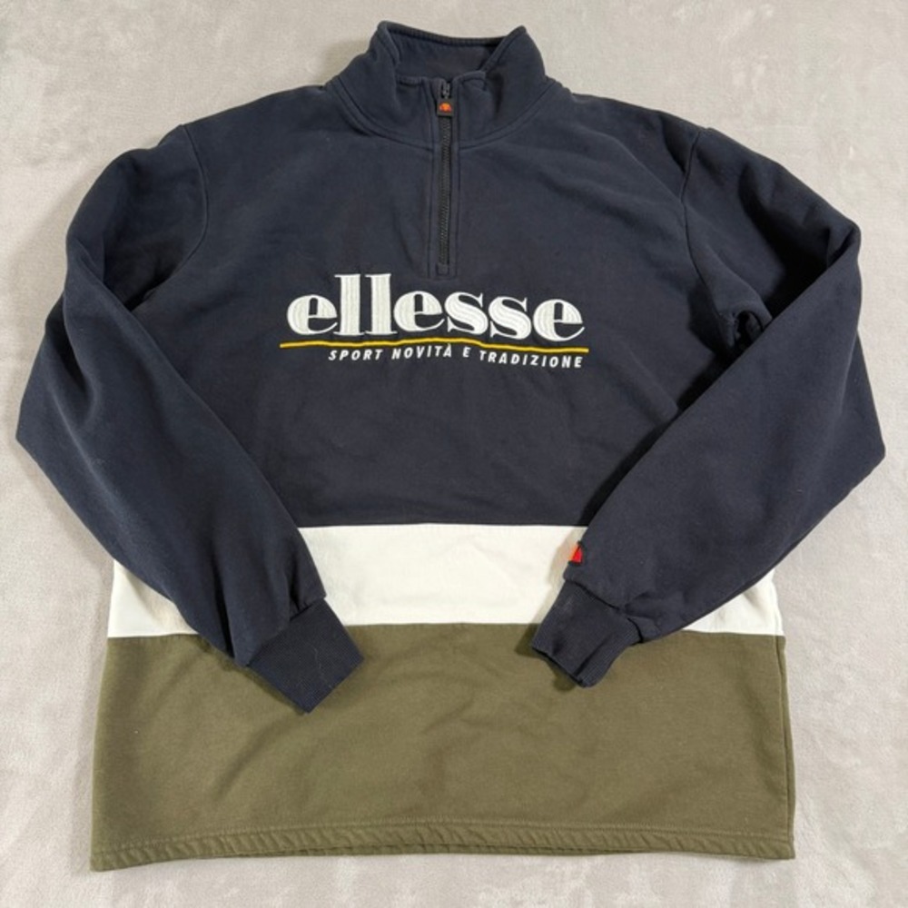 Ellesse Mens Quarter Zip Colorblock Sweatshirt‎ Navy Green EM08110 Size M
